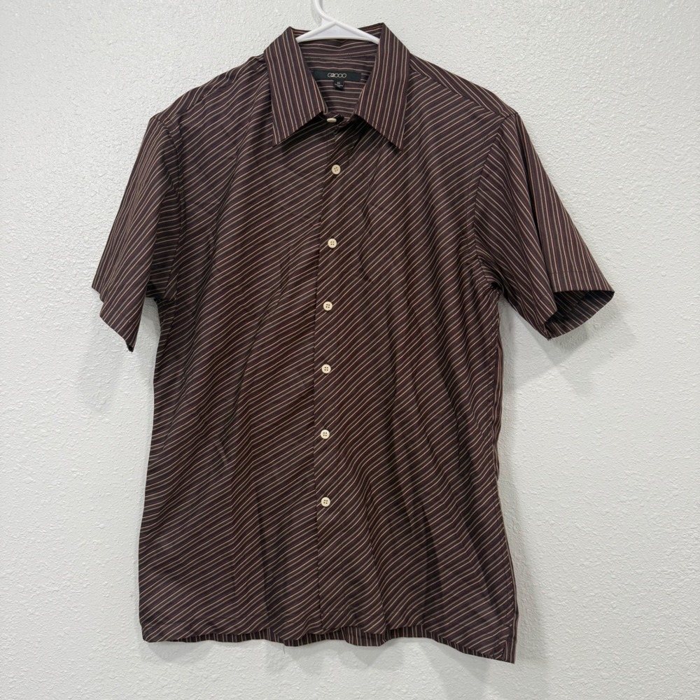 G2000 Mens Short Sleeve Button Down Shirt Brown Orange Striped Size 16.5 05